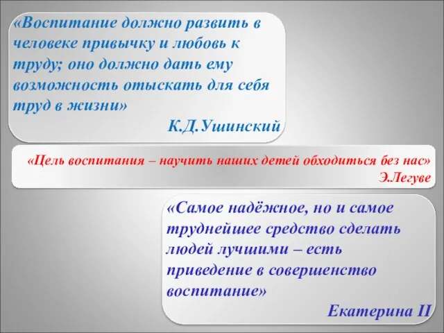 «Цель воспитания – научить наших детей обходиться без нас» Э.Легуве «Воспитание должно