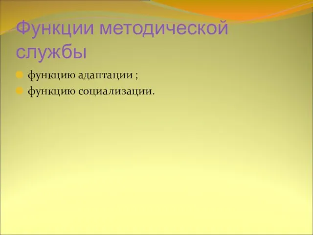 Функции методической службы функцию адаптации ; функцию социализации.