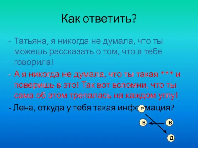 Как ответить? Татьяна, я никогда не думала, что ты можешь рассказать о