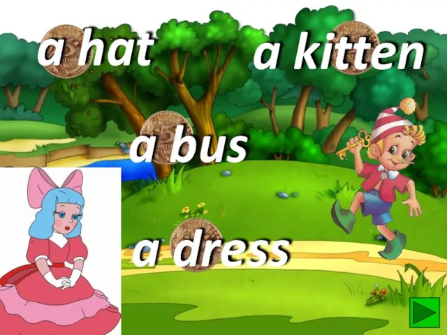 a hat a dress a bus a kitten