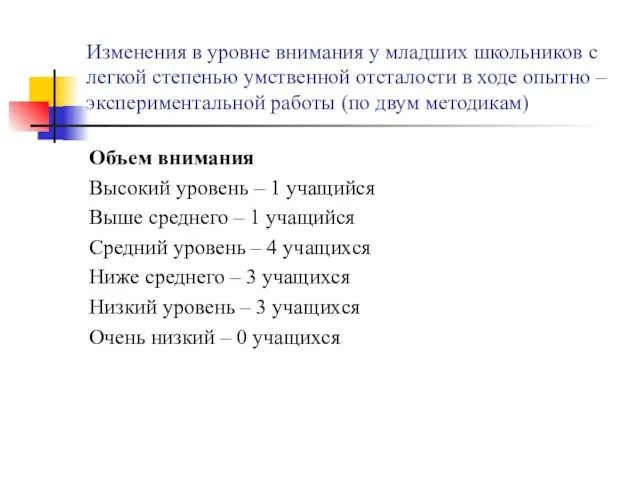 Изменения в уровне внимания у младших школьников с легкой степенью умственной отсталости