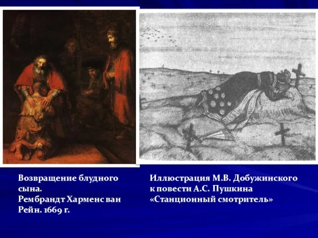 Иллюстрация М.В. Добужинского к повести А.С. Пушкина «Станционный смотритель» Возвращение блудного сына.