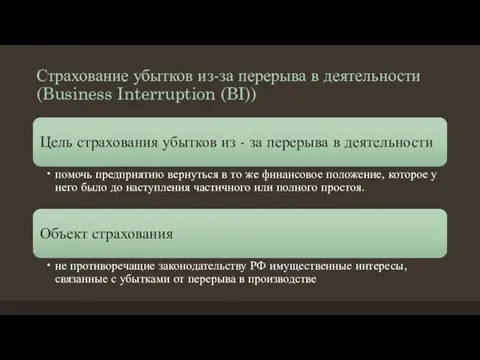 Страхование убытков из-за перерыва в деятельности (Business Interruption (BI))