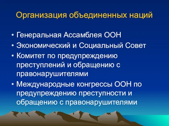 Организация объединенных наций Генеральная Ассамблея ООН Экономический и Социальный Совет Комитет по