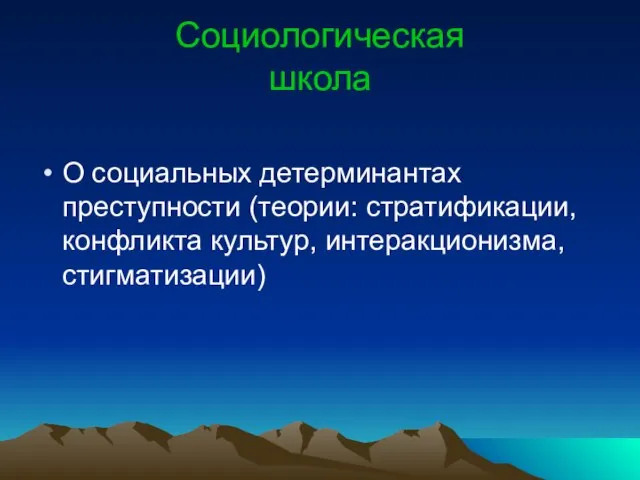 Социологическая школа О социальных детерминантах преступности (теории: стратификации, конфликта культур, интеракционизма, стигматизации)