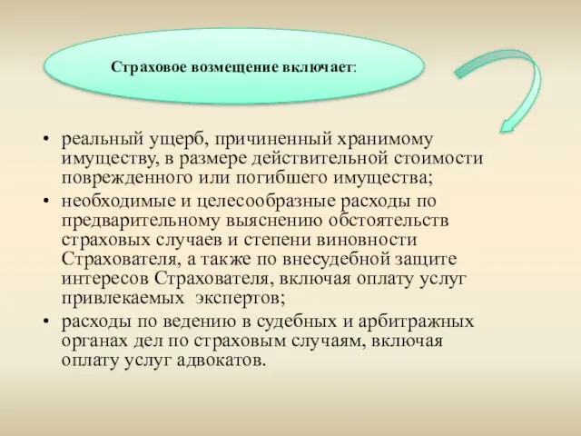 реальный ущерб, причиненный хранимому имуществу, в размере действительной стоимости поврежденного или погибшего