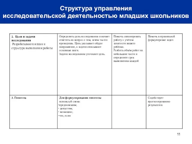 Структура управления исследовательской деятельностью младших школьников Структура управления исследовательской деятельностью младших школьников