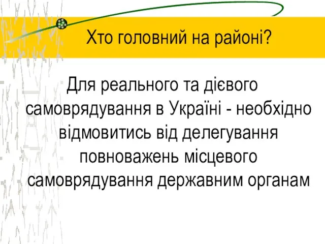 Хто головний на районі? Для реального та дієвого самоврядування в Україні -