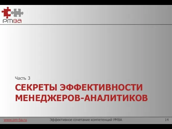 СЕКРЕТЫ ЭФФЕКТИВНОСТИ МЕНЕДЖЕРОВ-АНАЛИТИКОВ Часть 3 Эффективное сочетание компетенций PMBA