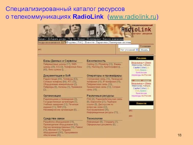 Специализированный каталог ресурсов о телекоммуникациях RadioLink (www.radiolink.ru)