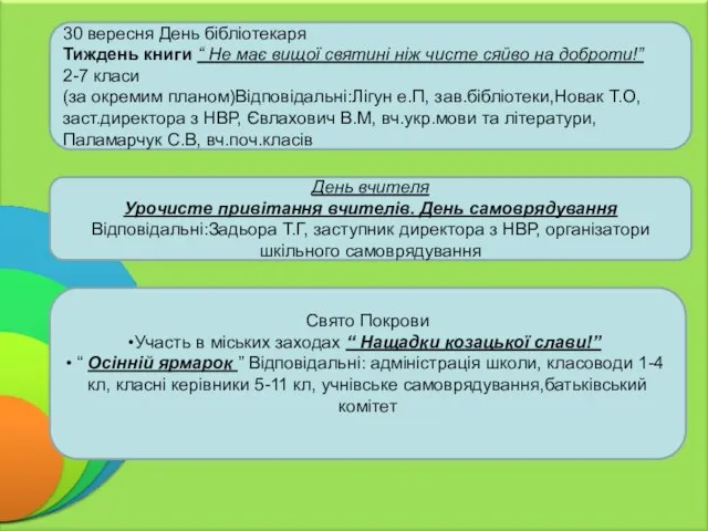 30 вересня День бібліотекаря Тиждень книги “ Не має вищої святині ніж