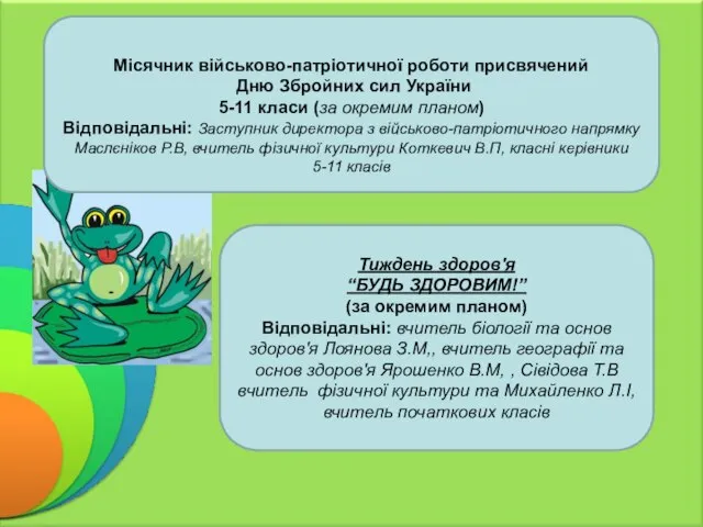 Місячник військово-патріотичної роботи присвячений Дню Збройних сил України 5-11 класи (за окремим