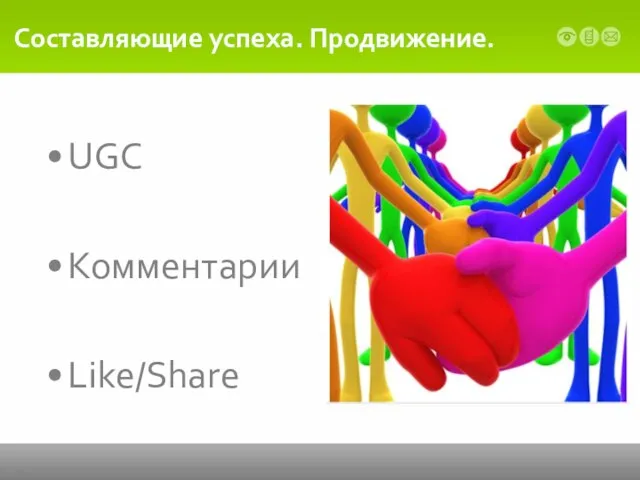 Составляющие успеха. Продвижение. UGC Комментарии Like/Share