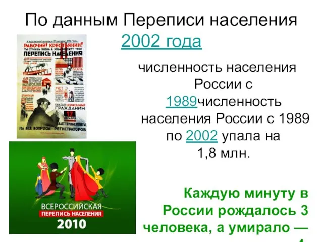 По данным Переписи населения 2002 года численность населения России с 1989численность населения
