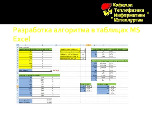 Разработка алгоритма в таблицах MS Excel