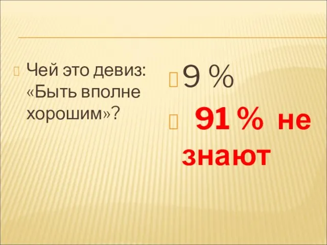 Чей это девиз: «Быть вполне хорошим»? 9 % 91 % не знают