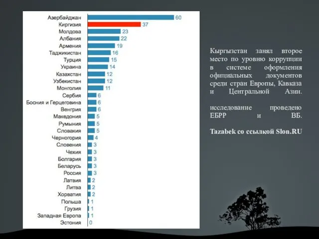 Кыргызстан занял второе место по уровню коррупции в системе оформления официальных документов