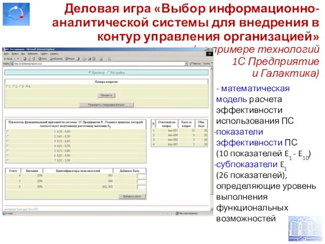 Деловая игра «Выбор информационно-аналитической системы для внедрения в контур управления организацией» (на