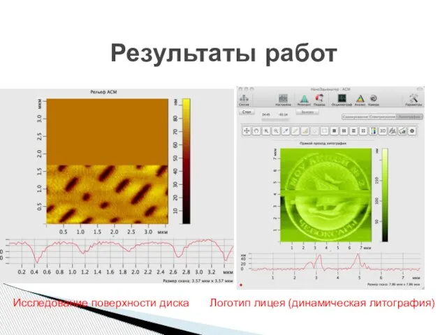 Результаты работ Исследование поверхности диска Логотип лицея (динамическая литография)