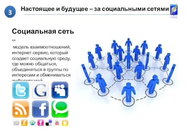 Настоящее и будущее – за социальными сетями Социальная сеть – модель взаимоотношений,