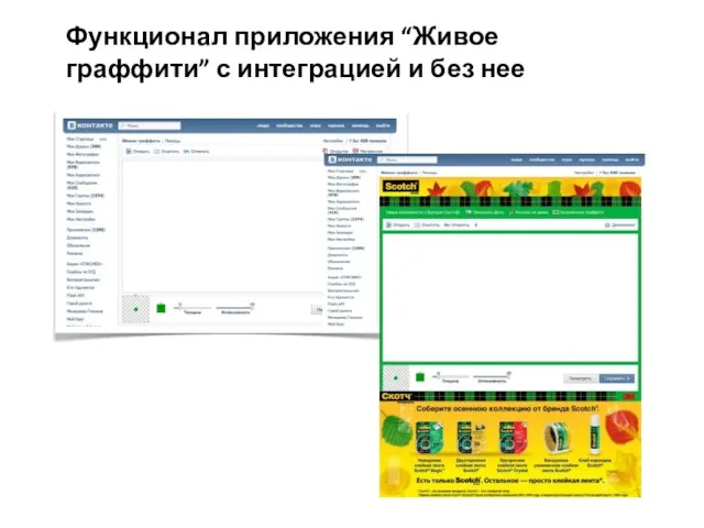 Функционал приложения “Живое граффити” с интеграцией и без нее