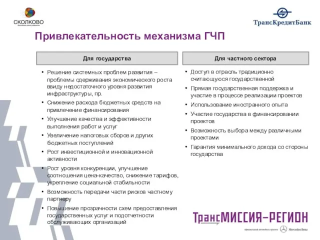 Привлекательность механизма ГЧП Решение системных проблем развития – проблемы сдерживания экономического роста