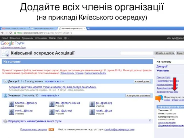 Додайте всіх членів організації (на прикладі Київського осередку)