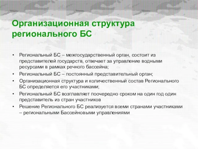 Организационная структура регионального БС Региональный БС – межгосударственный орган, состоит из представителей