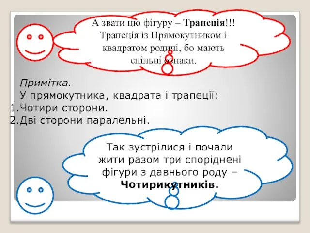 А звати цю фігуру – Трапеція!!! Трапеція із Прямокутником і квадратом родичі,