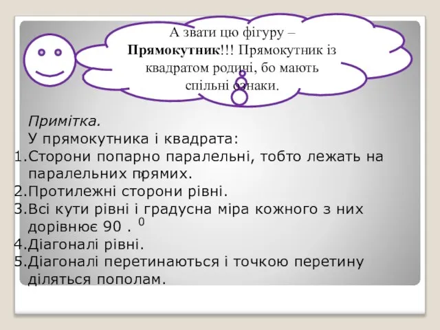 А звати цю фігуру – Прямокутник!!! Прямокутник із квадратом родичі, бо мають