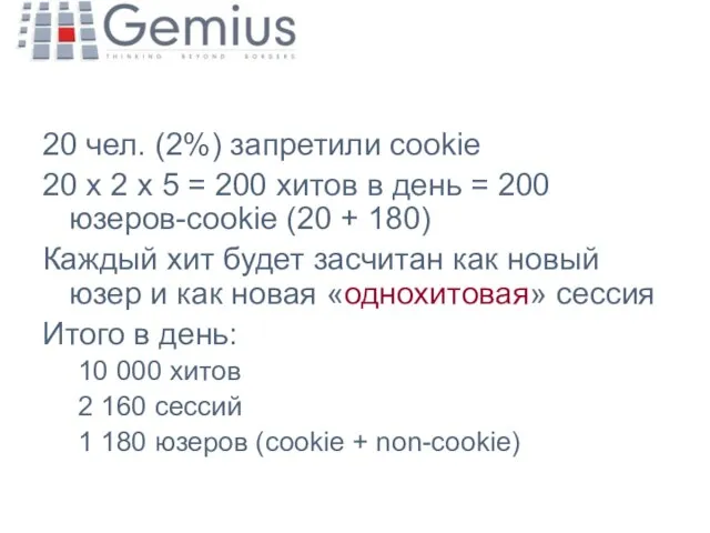 20 чел. (2%) запретили cookie 20 х 2 х 5 = 200