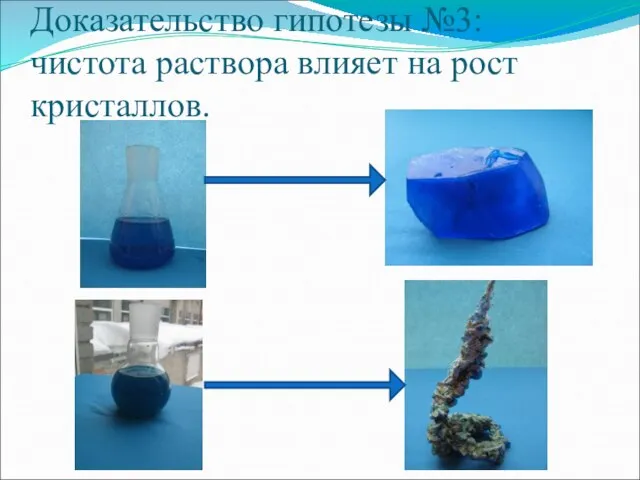 Доказательство гипотезы №3: чистота раствора влияет на рост кристаллов.