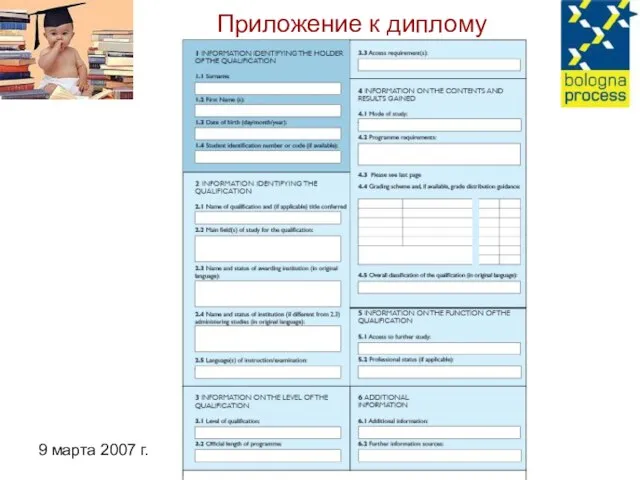 9 марта 2007 г. Куда же заведет нас Болонский процесс? Приложение к диплому