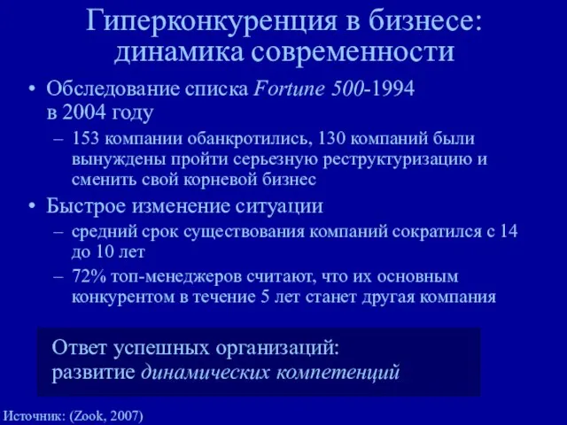 Гиперконкуренция в бизнесе: динамика современности Обследование списка Fortune 500-1994 в 2004 году