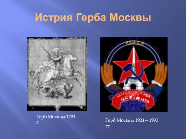 Истрия Герба Москвы Герб Москвы 1781 г. Герб Москвы 1924—1993 гг.