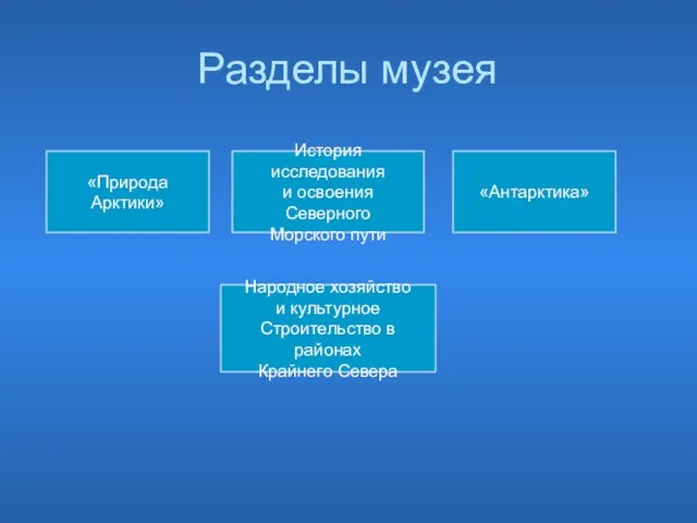 Разделы музея «Природа Арктики» История исследования и освоения Северного Морского пути Народное