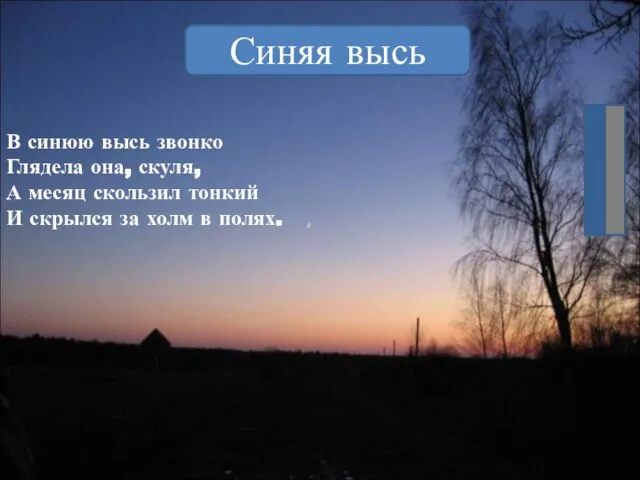 Синяя высь 1.Выделите ключевые слова. 2.Какие чувства они выражают? 3.Какой цвет использует