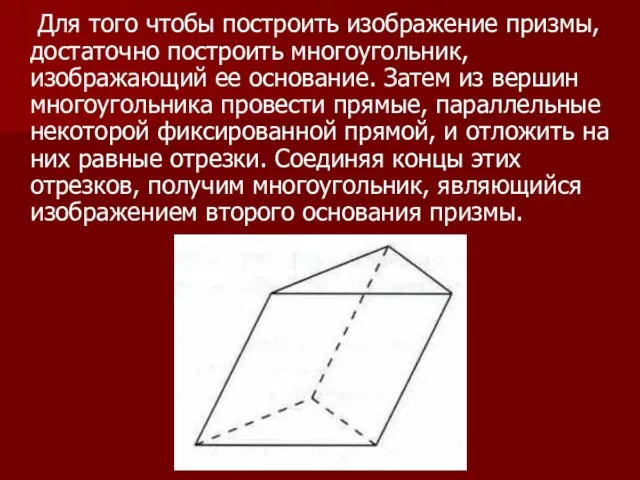 Для того чтобы построить изображение призмы, достаточно построить многоугольник, изображающий ее основание.