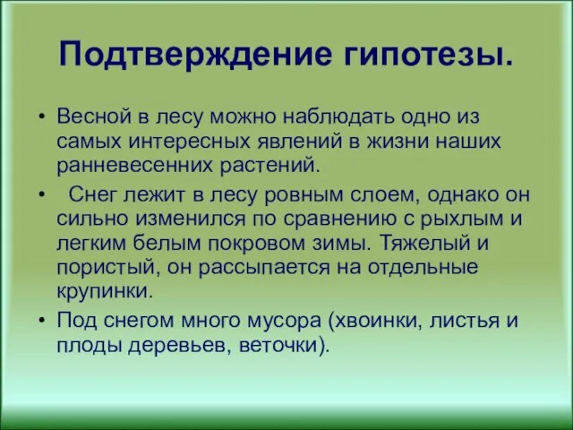 Подтверждение гипотезы. Весной в лесу можно наблюдать одно из самых интересных явлений