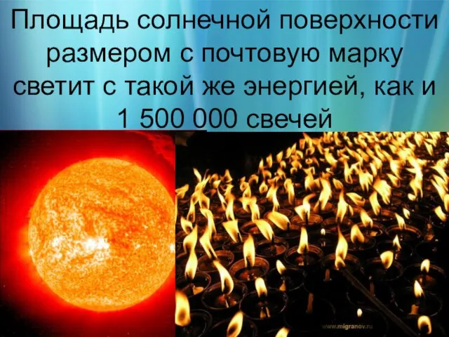 Площадь солнечной поверхности размером с почтовую марку светит с такой же энергией,