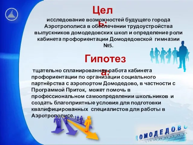 Цель: исследование возможностей будущего города Аэротрополиса в обеспечении трудоустройства выпускников домодедовских школ