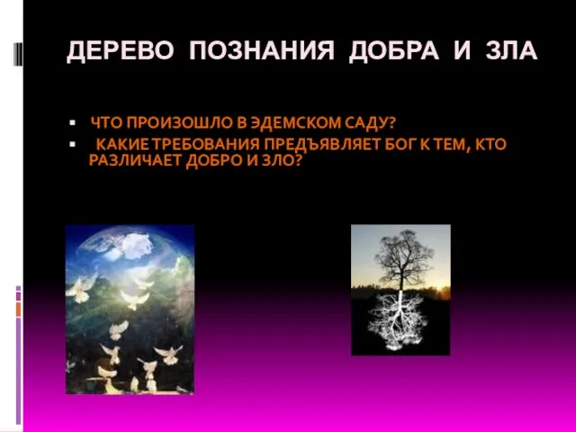 ДЕРЕВО ПОЗНАНИЯ ДОБРА И ЗЛА ЧТО ПРОИЗОШЛО В ЭДЕМСКОМ САДУ? КАКИЕ ТРЕБОВАНИЯ