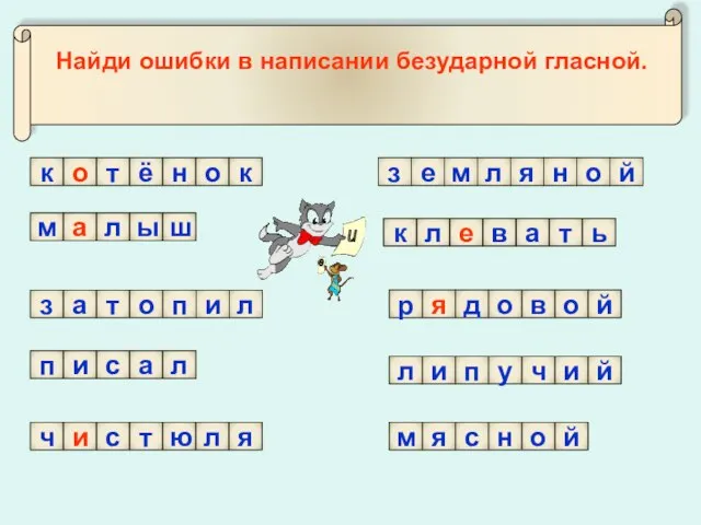 Найди ошибки в написании безударной гласной. к о т ё н о