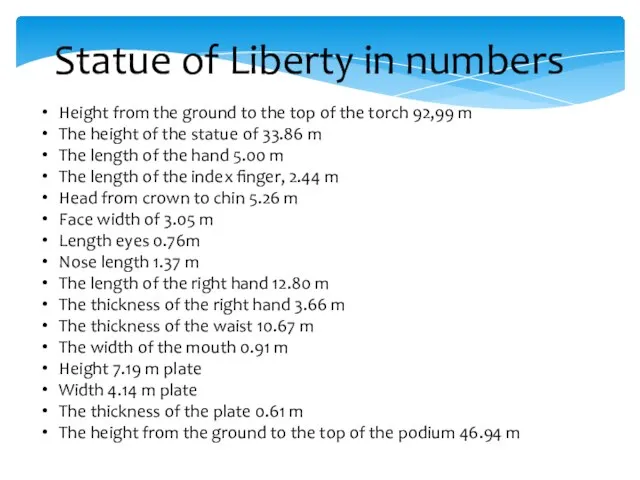 Statue of Liberty in numbers Height from the ground to the top