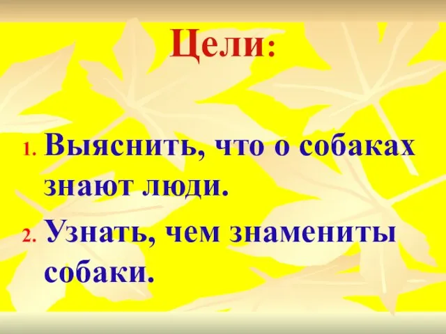 Цели: Выяснить, что о собаках знают люди. Узнать, чем знамениты собаки.