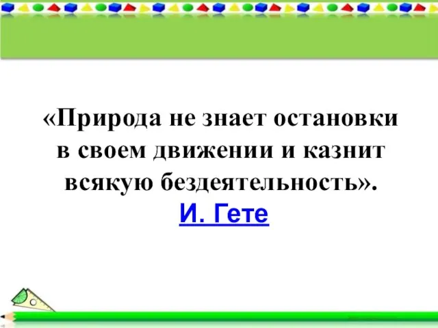 «Природа не знает остановки в своем движении и казнит всякую бездеятельность». И. Гете