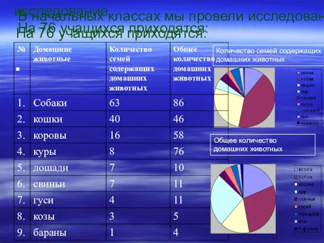 В начальных классах мы провели исследование. На 76 учащихся приходятся: В начальных