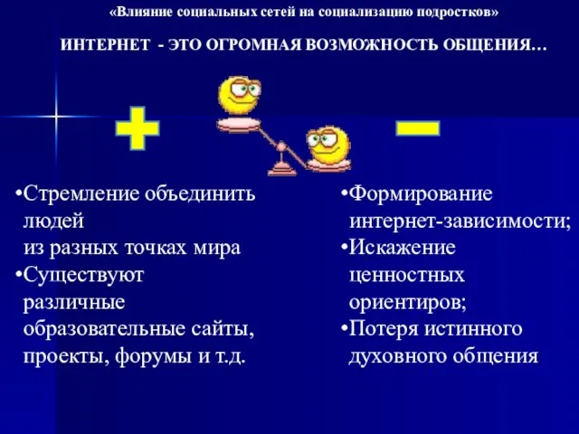 «Влияние социальных сетей на социализацию подростков» Стремление объединить людей из разных точках