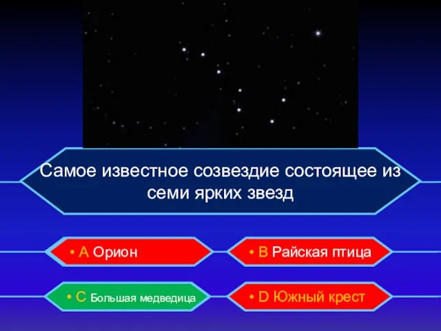 Самое известное созвездие состоящее из семи ярких звезд • А Орион •