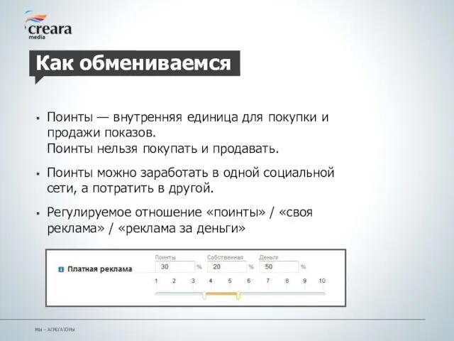 МЫ – АГРЕГАТОРЫ Как обмениваемся Поинты — внутренняя единица для покупки и